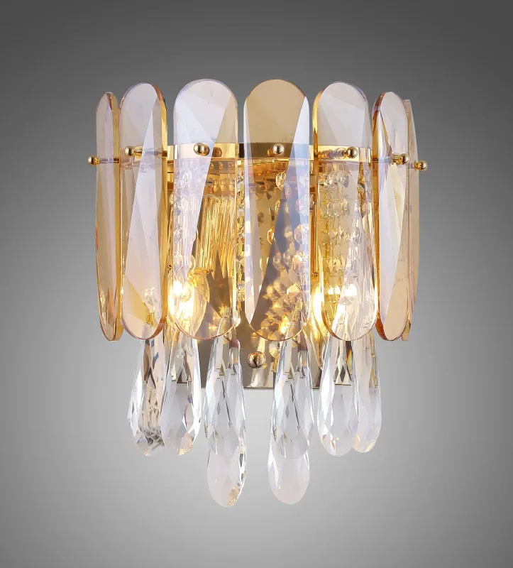Arandela 27x33CM E14x2 METAL DOURADO+CRISTAL CX:41x35x25CM 4,3KG Sindora DCB00254