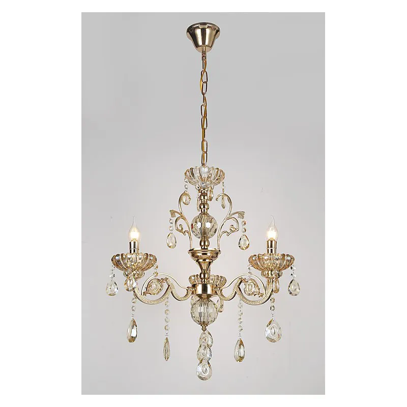 Pendente de Cristal e Metal Dourado 3 Lâmpadas E14 45x50cm - Sindora DCD00409-3