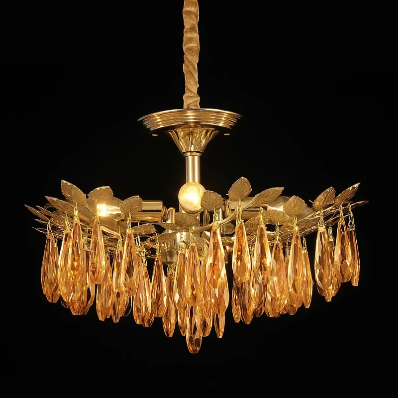 Pendente de Cristal Âmbar e Metal Dourado 5 Lâmpadas E14 50x35cm - Sindora DCD00482