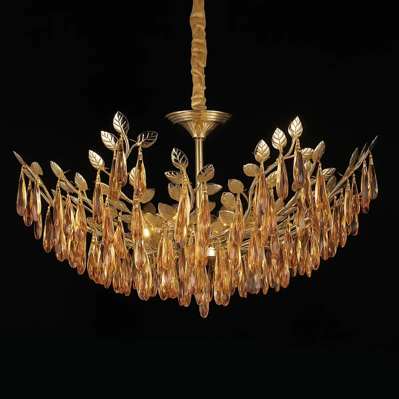 Lustre de Cristal e Metal Dourado 8 Lâmpadas E14 80x35cm - Sindora DCD00483