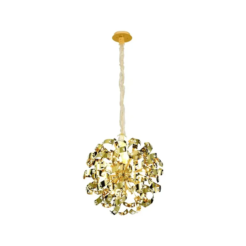 Pendente de Cristal e Inox Dourado 18 Lâmpadas G9 68cm - Sindora DCD06203