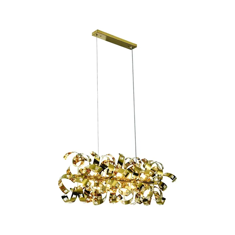 Pendente de Cristal e Inox Dourado 18 Lâmpadas G9 110x38cm - Sindora DCD06207