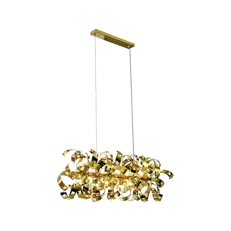 Pendente de Cristal e Inox Dourado 24 Lâmpadas G9 130x40cm - Sindora DCD06209