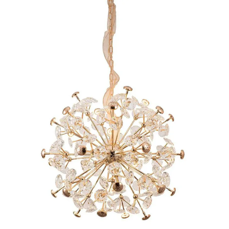 Pendente de Cristal e Metal Dourado 32 Lâmpadas G4 Inclusas 72x72cm - Sindora DCD06215