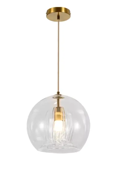 Pendente de Vidro Transparente e Metal Bronze 1 Lâmpada E27 25x25cm - Sindora DCD04060
