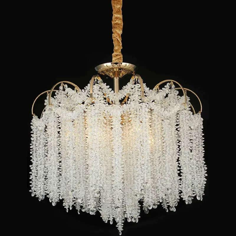 Pendente de Cristal e Metal Dourado 9 Lâmpadas E14 75x60cm - Sindora DCD00488