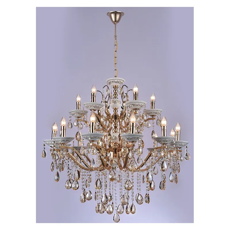 Lustre de Cristal e Metal Dourado 18 Lâmpadas E14 100x85cm - Sindora DCD00478-12-6