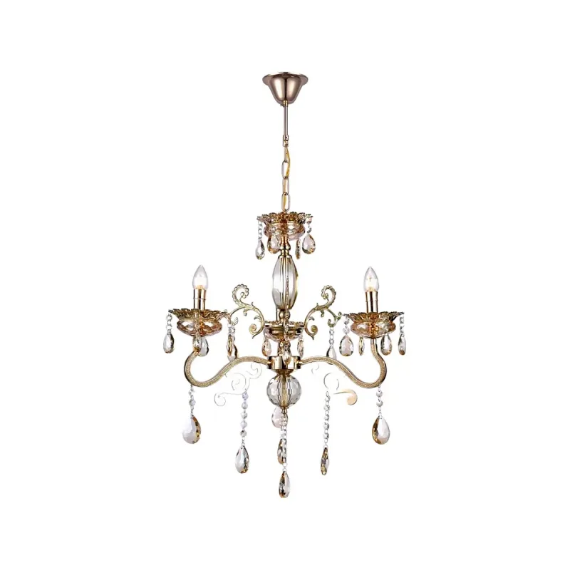 Pendente de Cristal e Metal Dourado 3 Lâmpadas E14 45x45cm - Sindora DCD00479-3