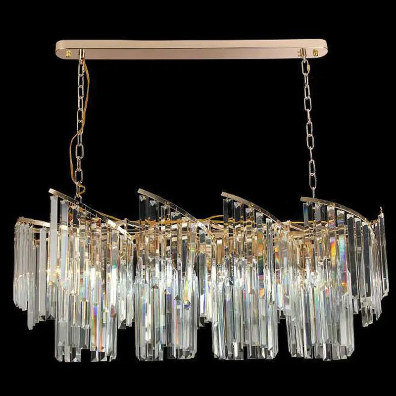 Lustre de Cristal e Metal Dourado 16 Lâmpadas E14 100x35cm - Sindora DCD00491