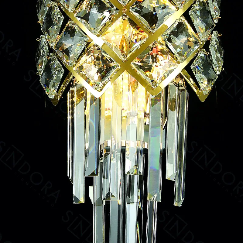 Arandela 37x22CM E14x2 INOX DOURADO+CRISTAL TRANSPARENTE | CANOPLA:18x9CM CX:15x24x24CM 2KG Sindora DCB01005