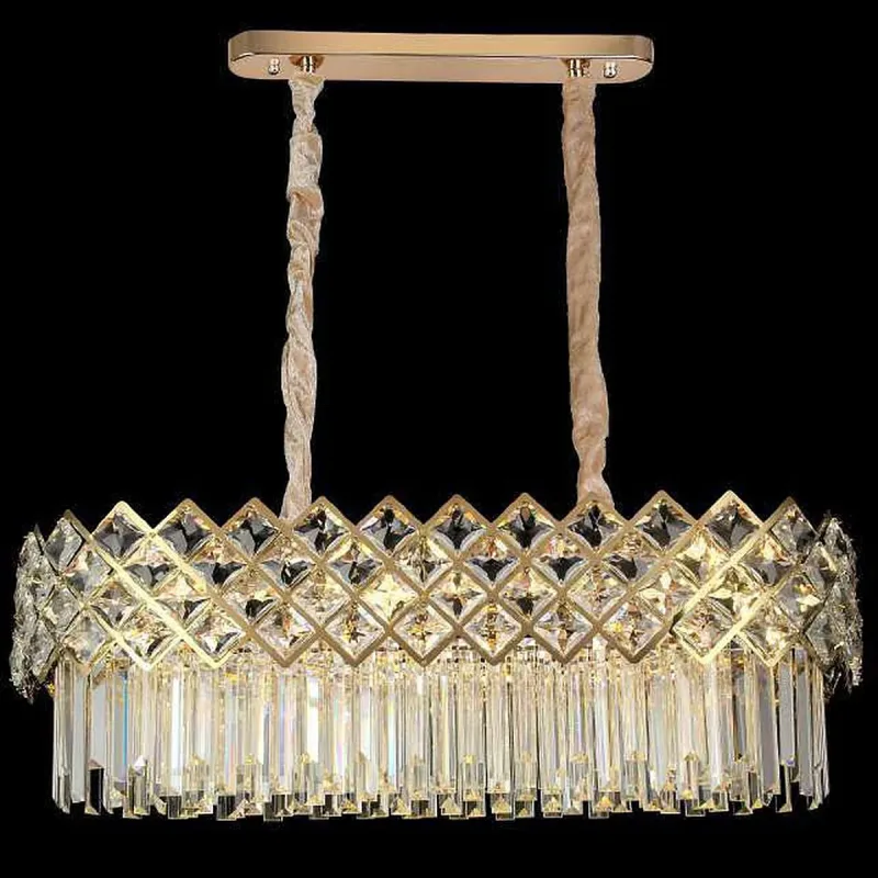 Lustre de Cristal e Inox Dourado 10 Lâmpadas E14 85x35x29cm - Sindora DCD01004