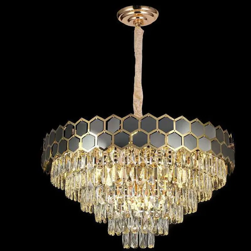 Lustre de Cristal e Inox Dourado 16 Lâmpadas E14 77x40cm - Sindora DCD01007
