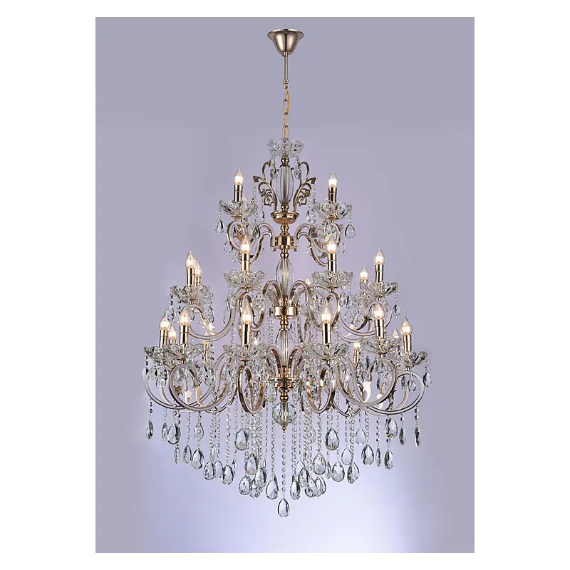 Lustre de Cristal e Metal Dourado 24 Lâmpadas E14 100x150cm - Sindora DCD00480-12-8-4