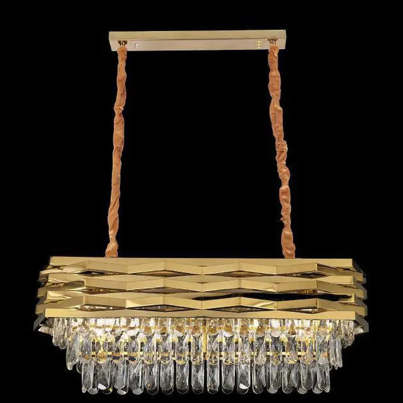 Lustre de Cristal e Inox Dourado 8 Lâmpadas E14 80x30x39cm - Sindora DCD06503