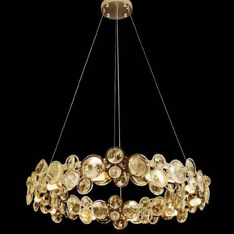Pendente de Cristal e Inox Dourado 12 Lâmpadas E14 80x20cm - Sindora DCD06507