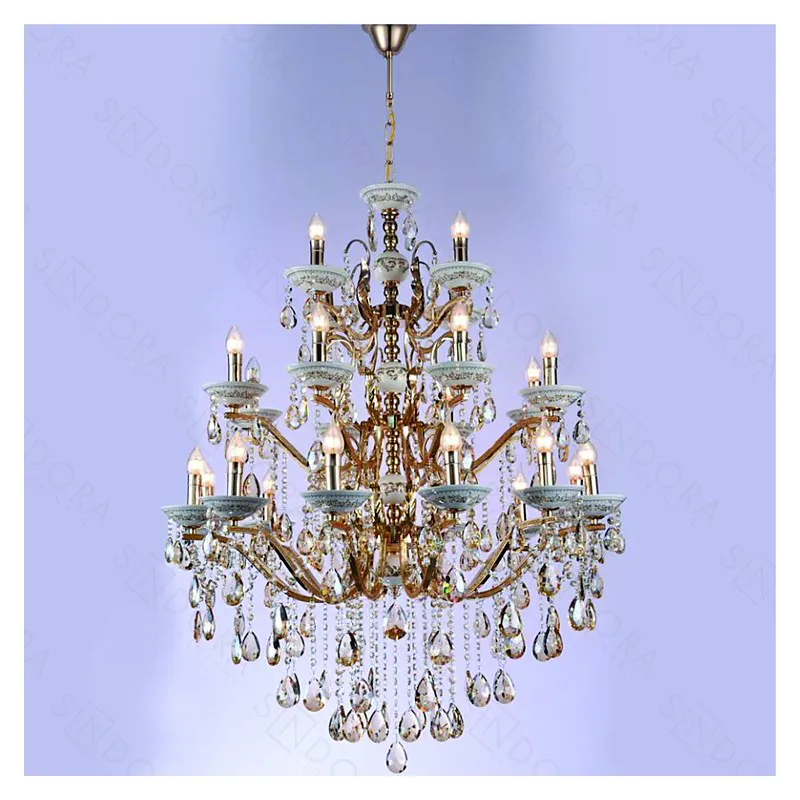 Lustre de Cristal e Metal Dourado 24 Lâmpadas E14 100x150cm - Sindora DCD00478-12-8-4