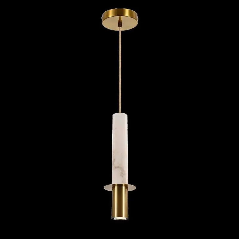 Pendente de Metal Bronze e Jade Branco Lâmpada Inclusa 12x45cm - Sindora DCD04082