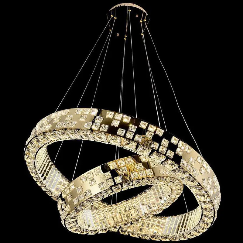 Pendente LED de Cristal e Inox Dourado 146W 3000K Bivolt 50x80cm - Sindora DCD02889