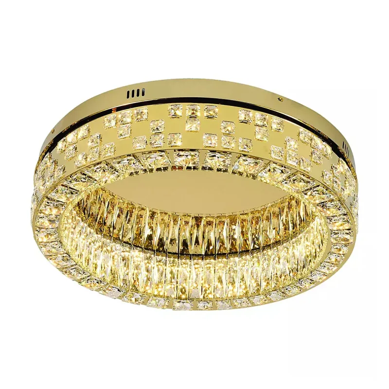 Plafon Ø60CM 67W 3000K 6700LM BIVOLT INOX DOURADO+CRISTAL TRANSPARENTE CX:65x65x19CM 10,6KG Sindora DCX02891