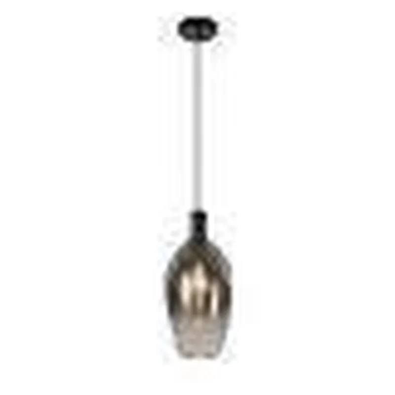 Pendente de Vidro Cromado e Metal Preto 1 Lâmpada E27 18x36cm - Sindora DCD04096