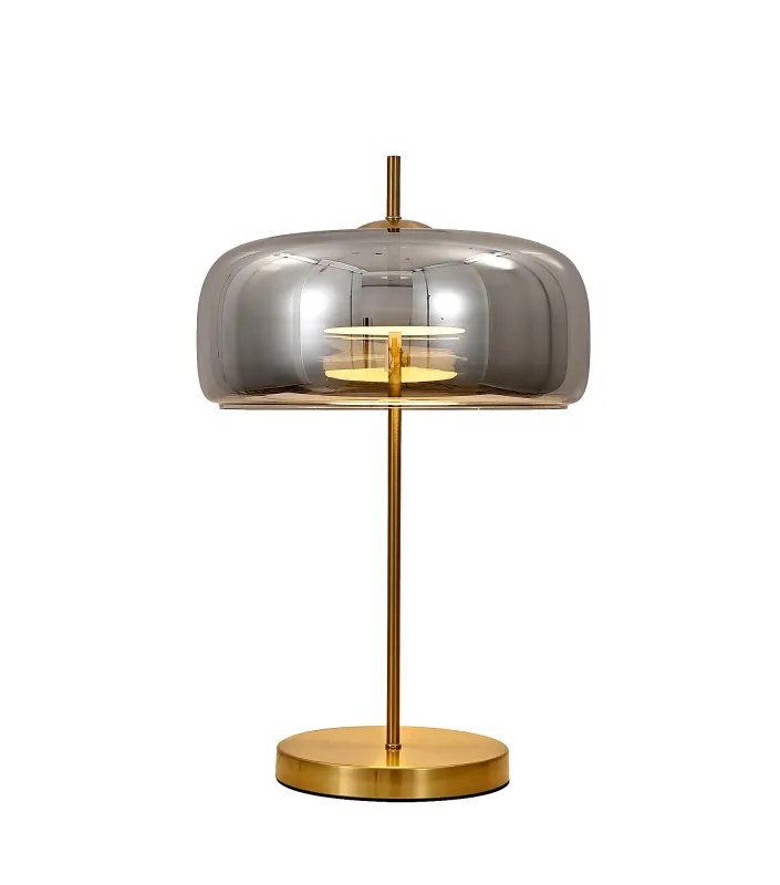 Abajur LED de Metal Bronze e Vidro Fumê 12W 3000K 33x58cm - Sindora DCT04107