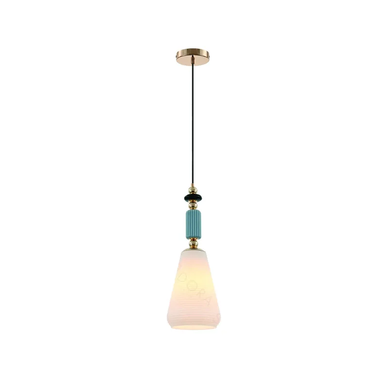 Pendente de Vidro, Metal Dourado e Cerâmica Branca 1 Lâmpada E27 16x45cm - Sindora DCD04110