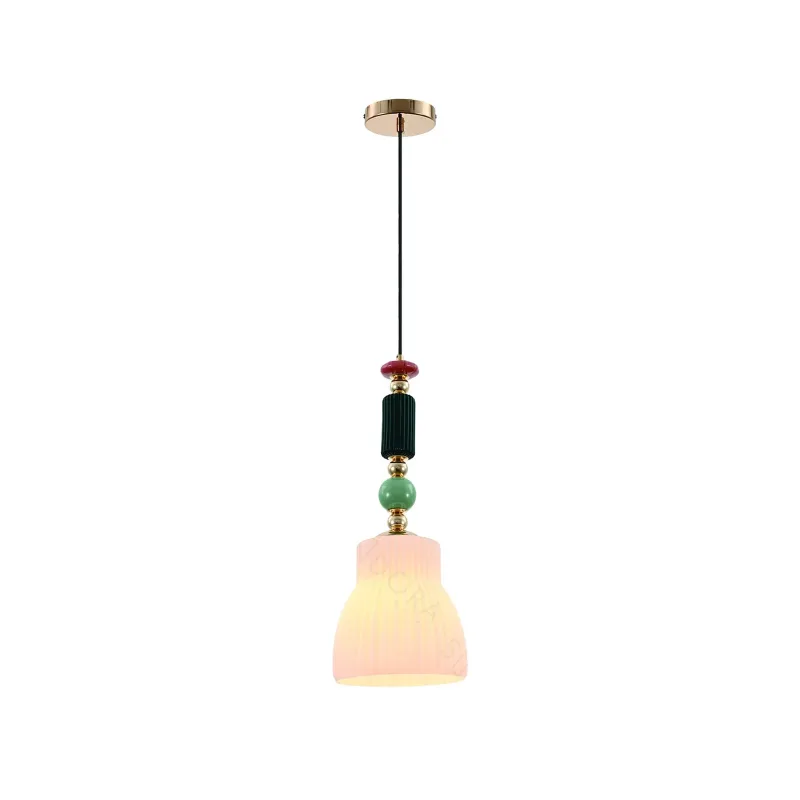 Pendente de Vidro, Metal Dourado e Cerâmica Branca 1 Lâmpada E27 20x48cm - Sindora DCD04111