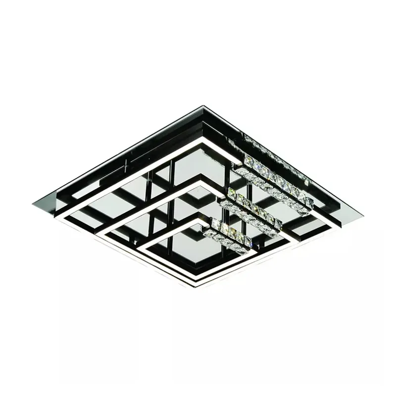 Plafon 50x50x13CM 70W 3000K 7000LM BIVOLT METAL CROMADO E PRETO+SILICONE+CRISTAL TRANSPARENTE CX:53x53x21,5CM 6,5KG Sindora DCX02847