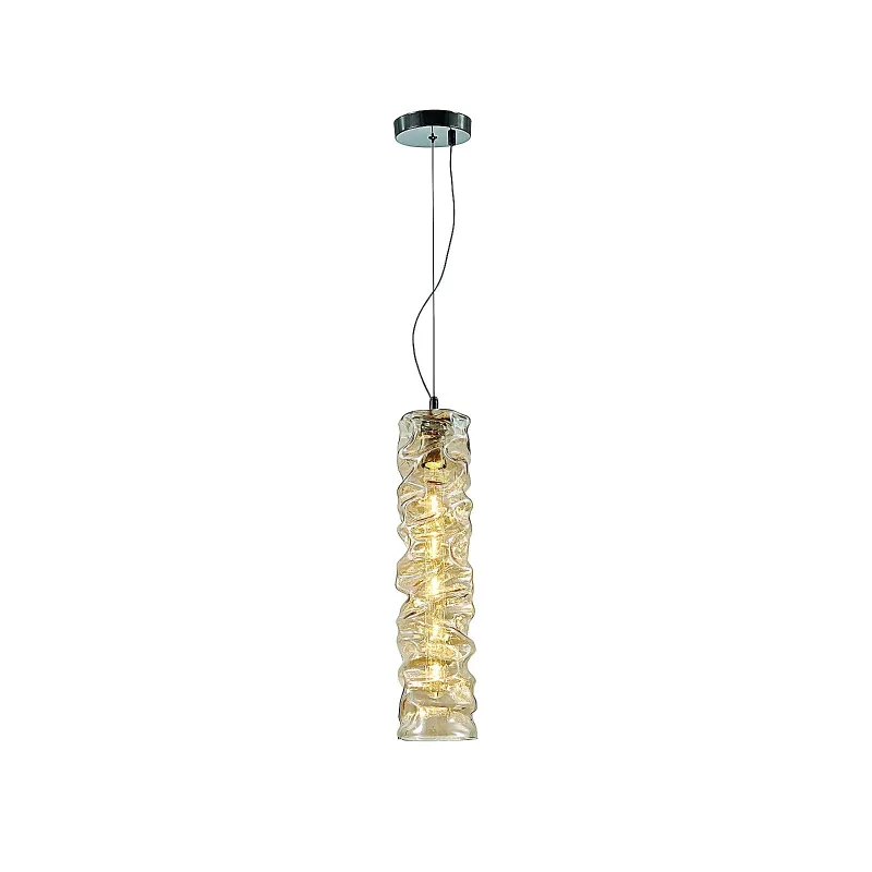Pendente de Vidro Âmbar e Metal Cromado 1 Lâmpada E27 Inclusa 12x50cm - Sindora DCD04115