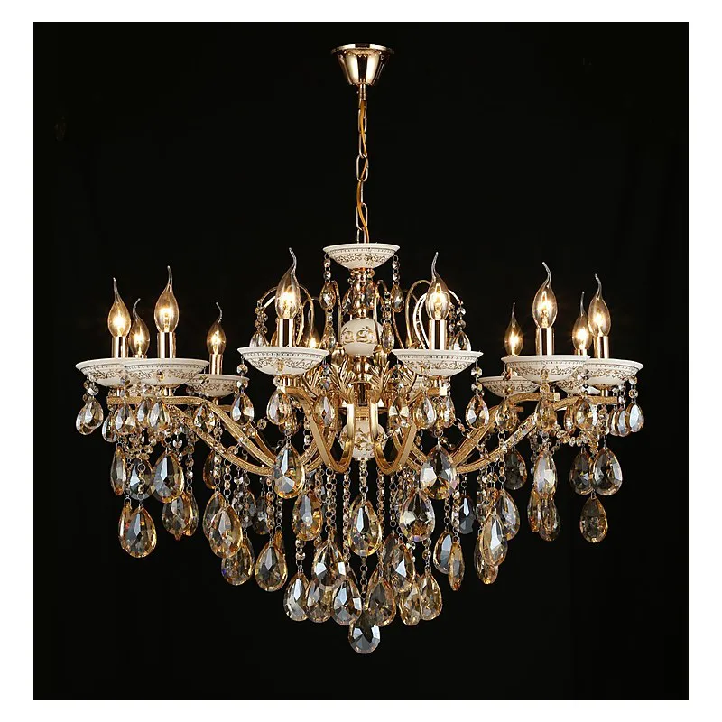 Lustre de Cristal e Metal Dourado 12 Lâmpadas E14 90x75cm - Sindora DCD00478-12