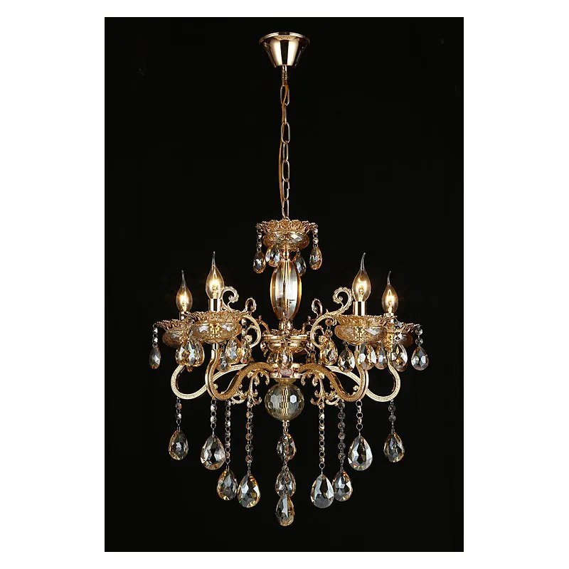 Pendente de Cristal e Metal Dourado 5 Lâmpadas E14 50x50cm - Sindora DCD00479-5
