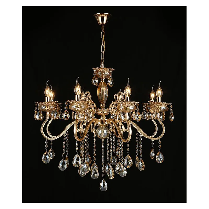 Pendente de Cristal e Metal Dourado 8 Lâmpadas E14 75x80cm - Sindora DCD00479-8