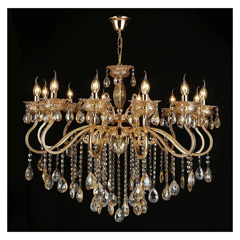 Lustre de Cristal e Metal Dourado 12 Lâmpadas E14 100x100cm - Sindora DCD00479-12