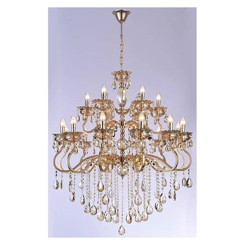 Lustre de Cristal e Metal Dourado 18 Lâmpadas E14 100x120cm - Sindora DCD00479-12-6