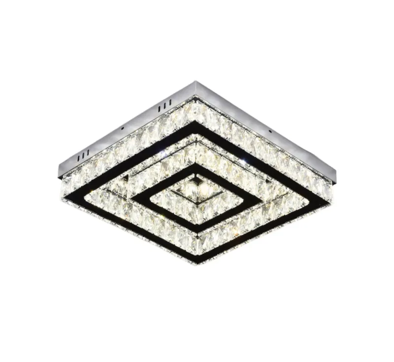 Plafon (COM CONTROLE) 40x40cm (ANEL INTERNO 20x20cm) 36W 3000K 4000K 6000K 3600LM CONTROLE BIVOLT INOX CROMADO+CRISTAL CX:48x48x13CM 6,4KG Sindora DCX01404