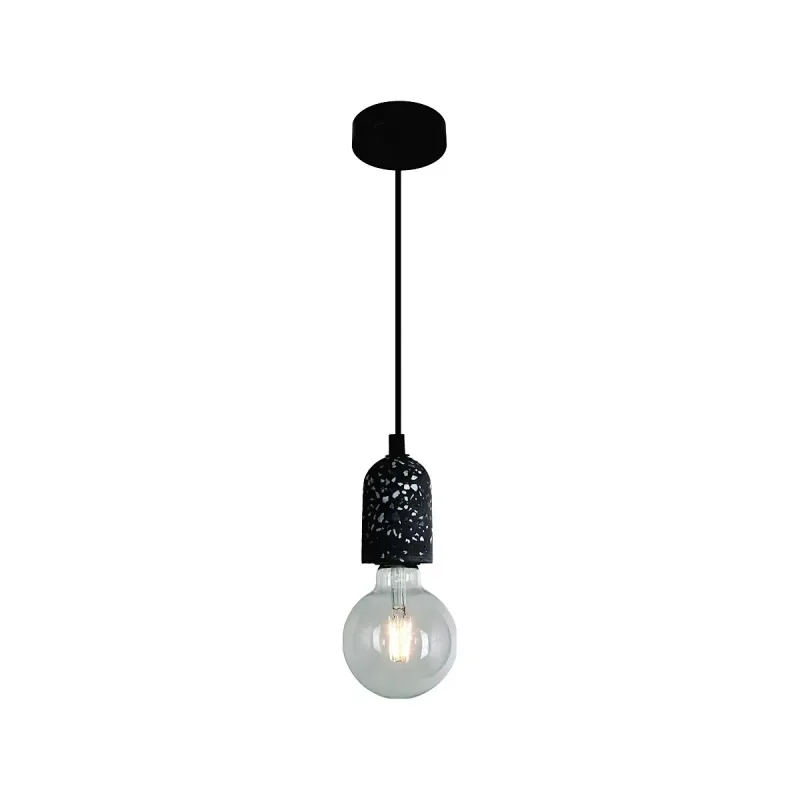 Pendente de Metal e Concreto Preto com Pedra 1 Lâmpada E27 6x9cm - Sindora DCD02609
