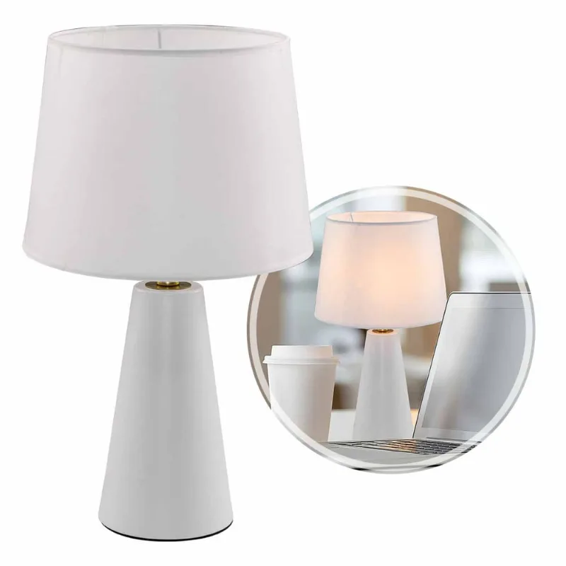 Abajur Luminária De Mesa Moderno c/ Cúpula Tecido Branco Sindora St3097
