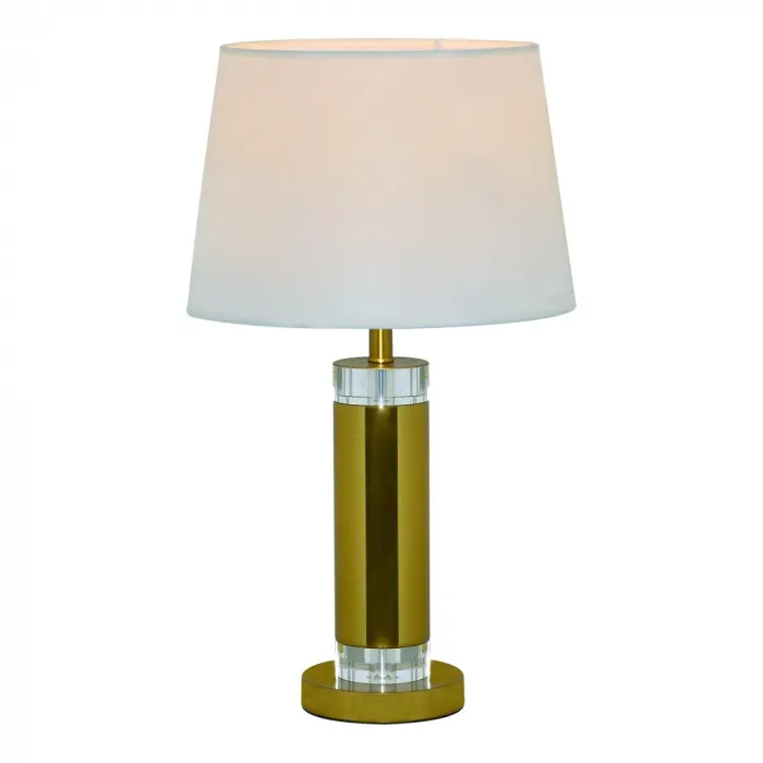 Abajur de Cristal e Metal Bronze com Cúpula de Linho Branca 1 Lâmpada E27 33x56cm - Sindora DCT00549
