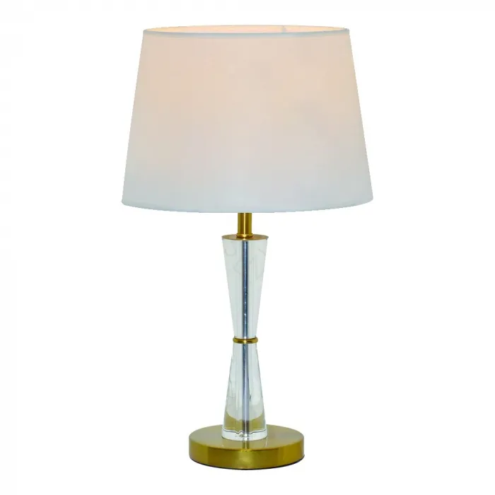 Abajur de Cristal e Metal Bronze com Cúpula de Linho Branca 1 Lâmpada E27 30x55cm - Sindora DCT00550
