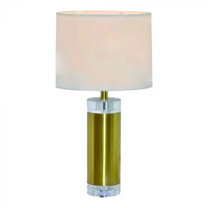 Abajur de Cristal e Metal Dourado com Cúpula de Linho Branca 1 Lâmpada E27 38x67cm - Sindora DCT00552
