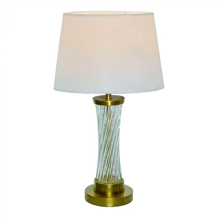 Abajur de Vidro e Metal Bronze com Cúpula de Linho Branca 1 Lâmpada E27 32x62cm - Sindora DCT00553
