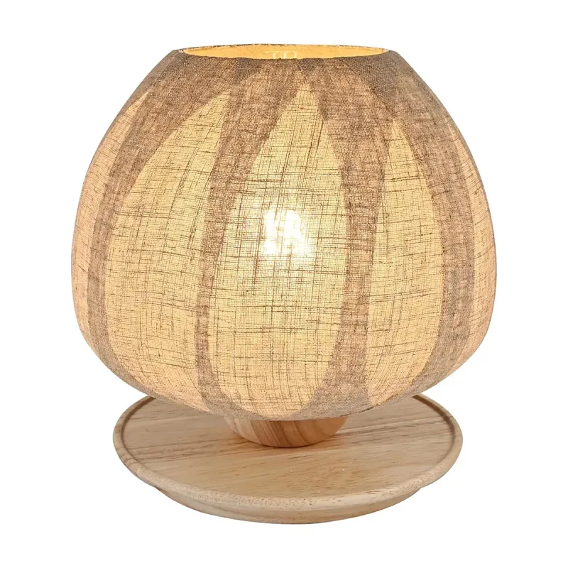 Abajur de Madeira e Vidro Palha 1 Lâmpada E27 30x30cm - Sindora DCT04137