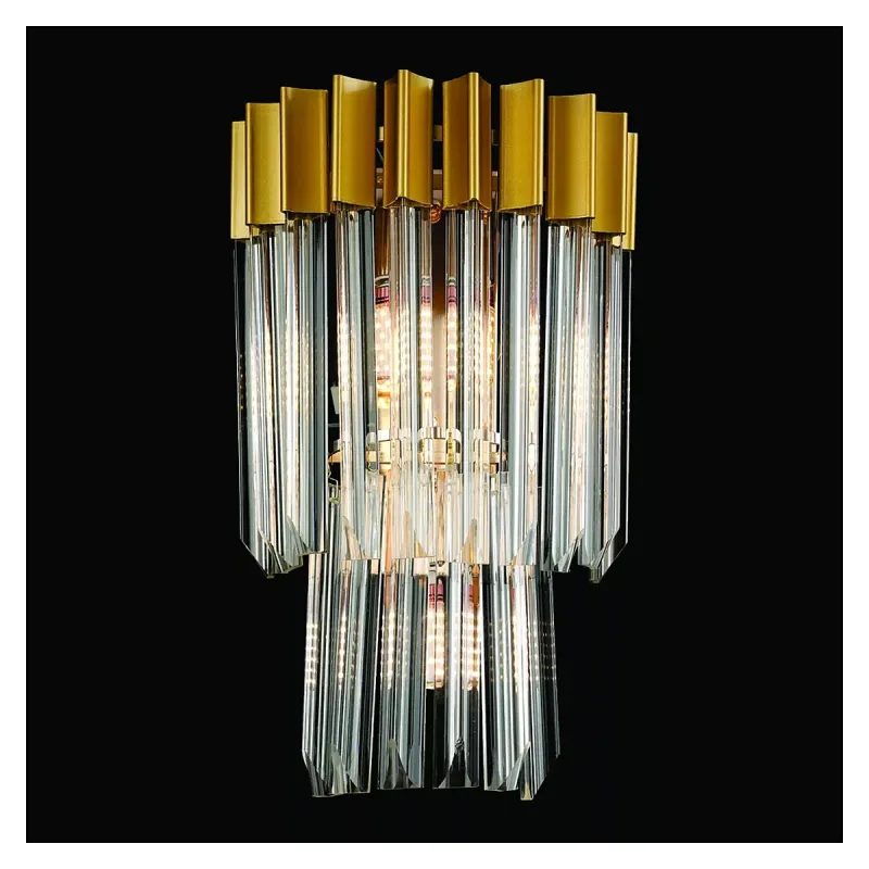 Arandela 28x44x17CM E14x3 METAL DOURADO+CRISTAL TRANSPARENTE | CANOPLA:28x9CM CX:34x31x18CM 4,4KG Sindora DCB01021
