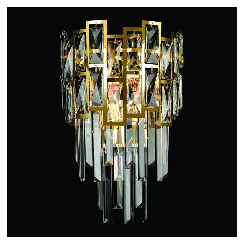 Arandela Ø26x42CM E14x2 INOX DOURADO+CRISTAL TRANSPARENTE | CANOPLA:22x9CM CX:28x28x16CM 2KG Sindora DCB01031