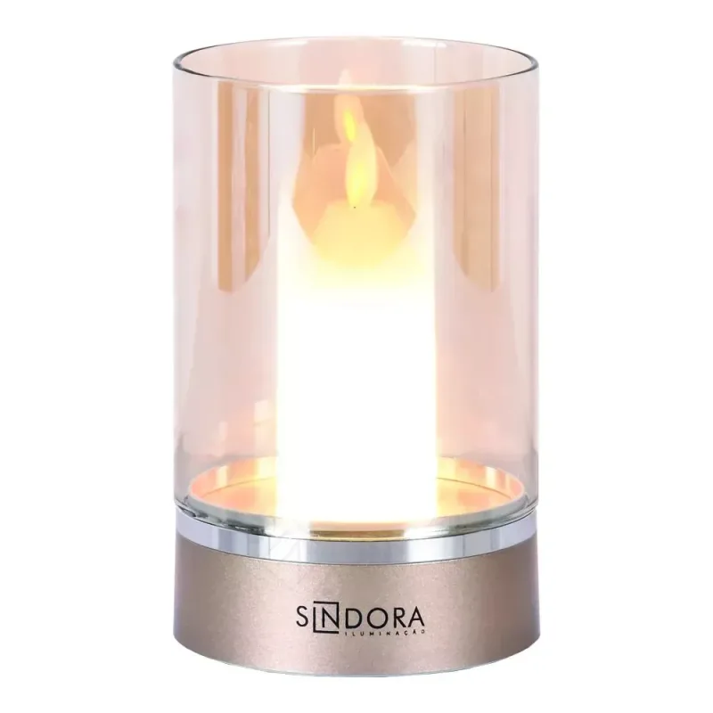 Abajur Sem Fio Recarregável USB de Metal Dourado e Vidro 3W Dimerizável 8,5x14cm - Sindora DCY02520