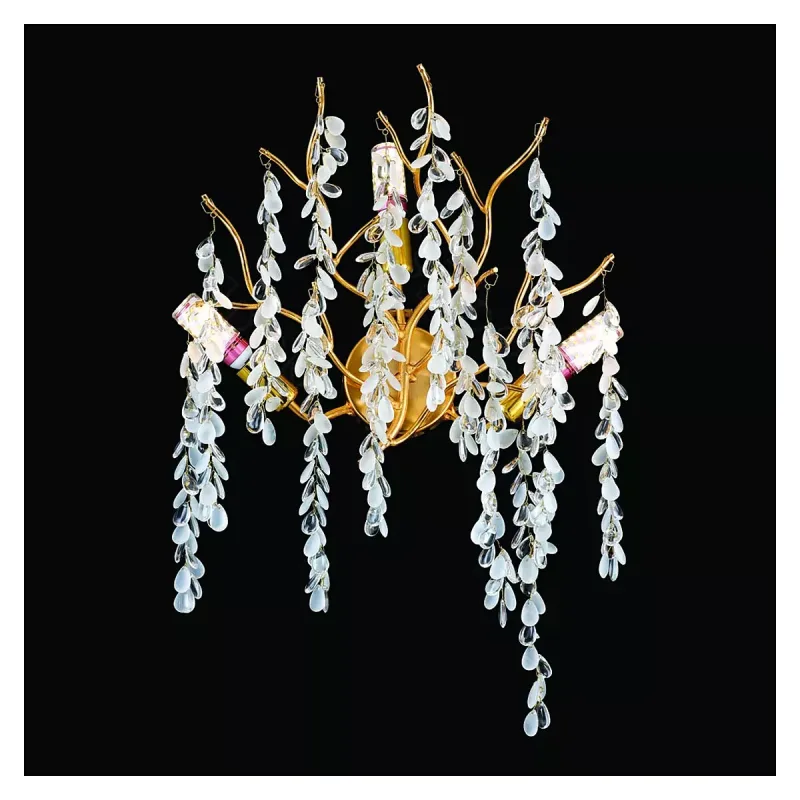 Arandela 50x30x20CM E14x3 METAL DOURADO+CRISTAL TRANSPARENTE CX:30x30x10CM 1,7KG Sindora DCB06561