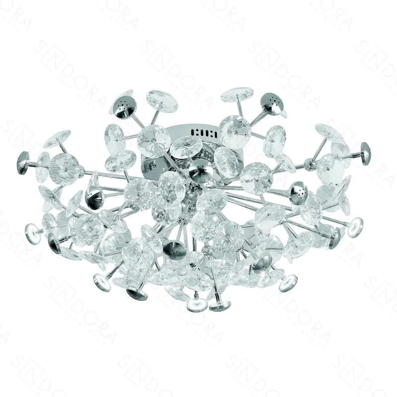 Plafon (LAMPADA INCLUSO) 62x30CM G4x12 METAL CROMADO+CRISTAL | CANOPLA:19x6CM CX:47x38x21CM 6KG Sindora DCX06233