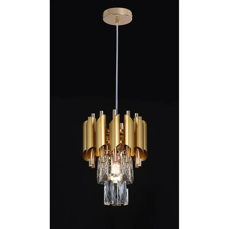 Pendente de Cristal e Metal Dourado 1 Lâmpada E14 20x26cm - Sindora DCD06590