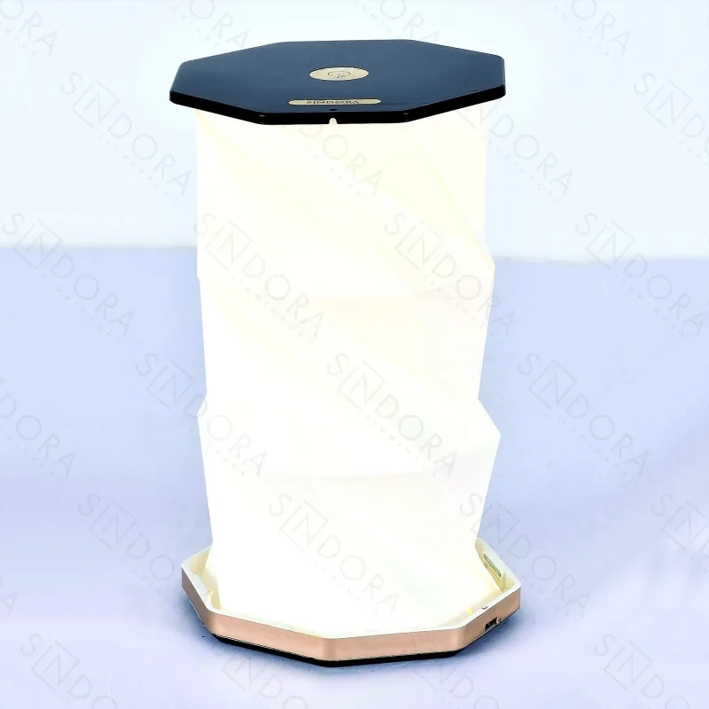 Abajur Sem Fio Recarregável USB de ABS Preto e Dourado com Cúpula de Papel 3000K a 6000K Dimerizável 12x21cm - Sindora DCY02523