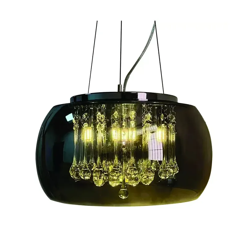 Pendente Cromado com Vidro Gota Fumê 5 Lâmpadas G9 40cm - Sindora DCD04161